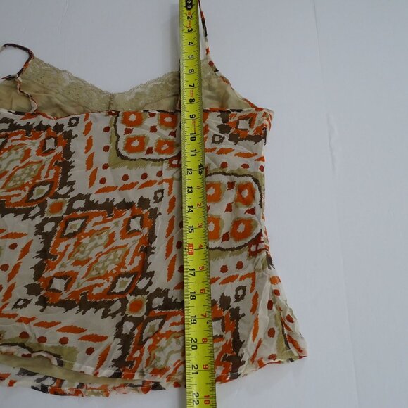 Daisy Fuentes Silk Camisole Top Women Size Petite PL Tan Brown Lace Trim Lined - Picture 9 of 9